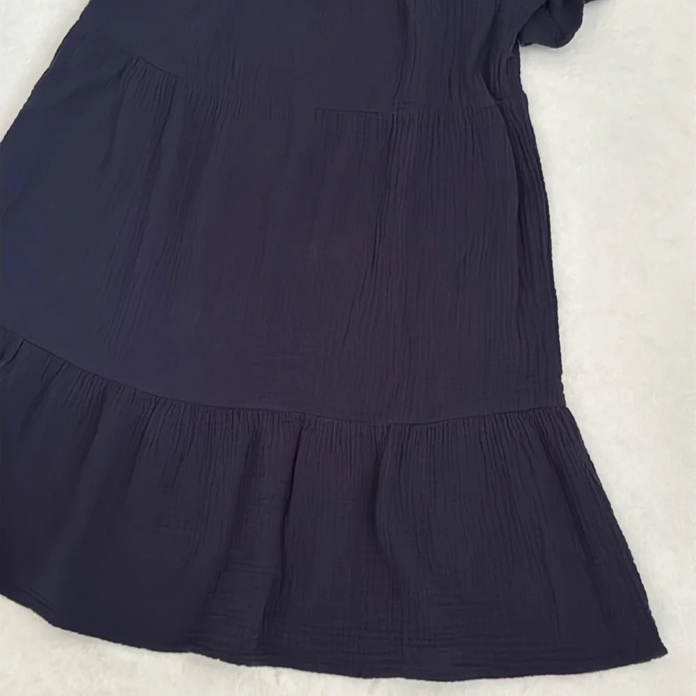Rails | Valentina Squareneck Tiered Ruffled Gauzy Cotton Mini Dress Navy Blue XS - Picture 8 of 16